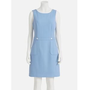 J.McLaughlin Sleeveless Wool Shift Dress Light Blue Scoop Neck Pockets Size 12